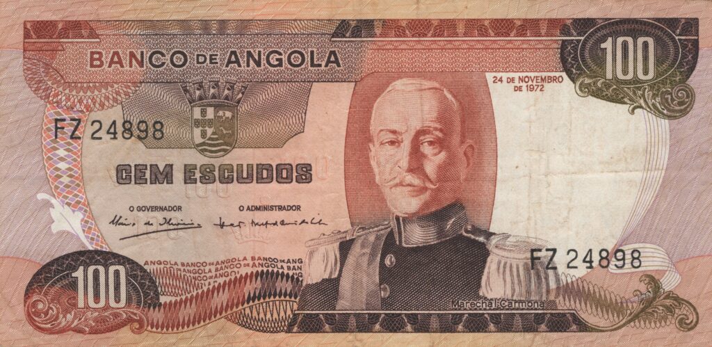 ANGOLA billet colonie portugaise de 100 Escudos 24-11-1972, Marechal Carmona