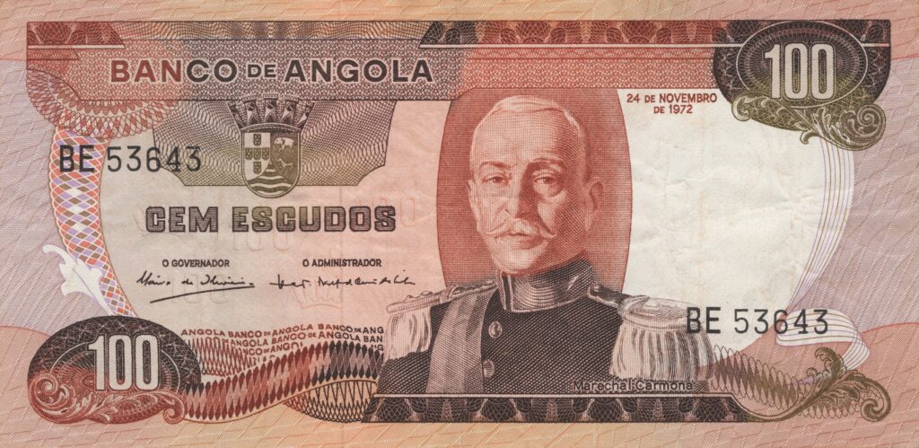 ANGOLA billet colonie portugaise de 100 Escudos 24-11-1972, Marechal Carmona