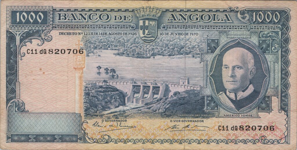 ANGOLA billet colonie portugaise de 1.000 Escudos 10-06-1970, Americo Tomás