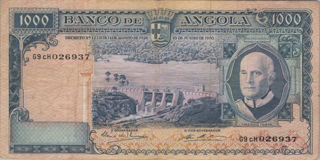 ANGOLA billet colonie portugaise de 1.000 Escudos 10-06-1970, Americo Tomás