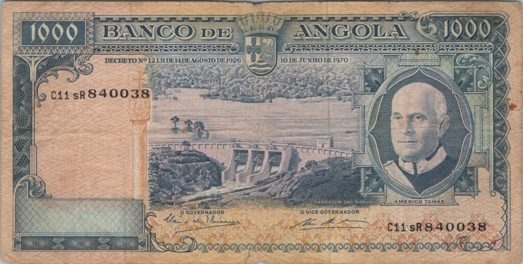 ANGOLA billet colonie portugaise de 1.000 Escudos 10-06-1970, Americo Tomás