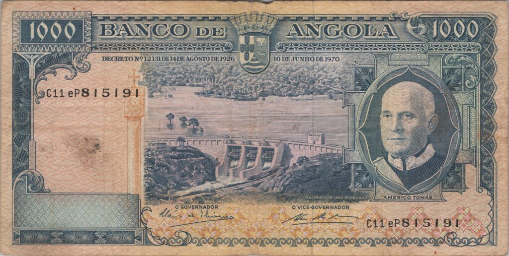 ANGOLA billet colonie portugaise de 1.000 Escudos 10-06-1970, Americo Tomás