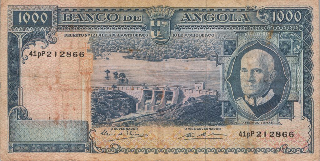 ANGOLA billet colonie portugaise de 1.000 Escudos 10-06-1970, Americo Tomás