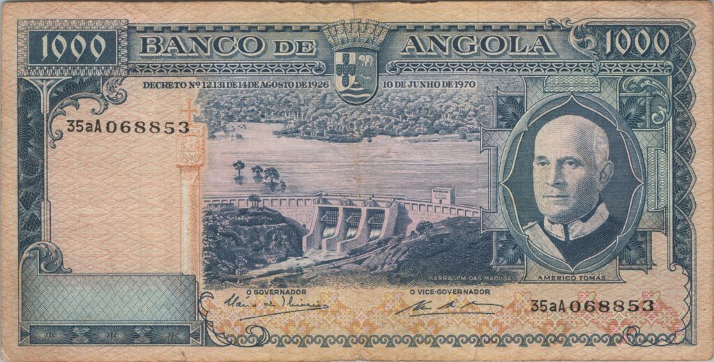 ANGOLA billet colonie portugaise de 1.000 Escudos 10-06-1970, Americo Tomás