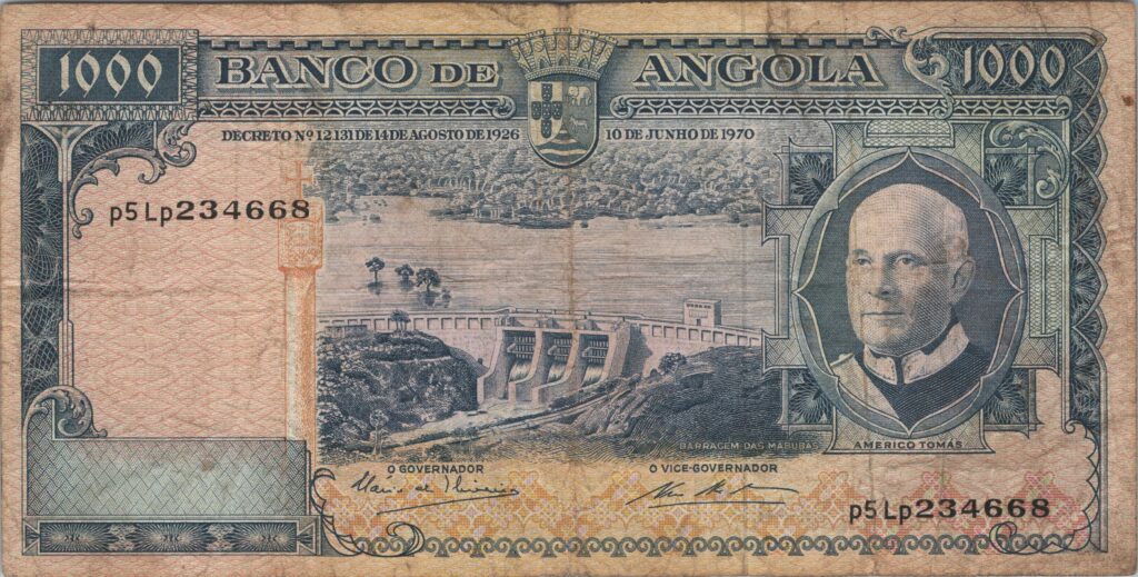 ANGOLA billet colonie portugaise de 1.000 Escudos 10-06-1970, Americo Tomás