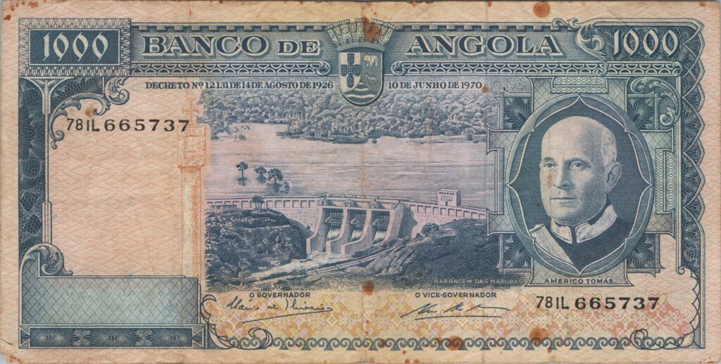 ANGOLA billet colonie portugaise de 1.000 Escudos 10-06-1970, Americo Tomás