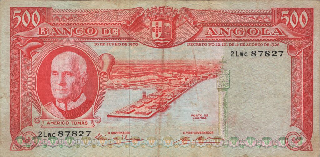 ANGOLA billet colonie portugaise de 500 Escudos 10-06-1970, Americo Tomás