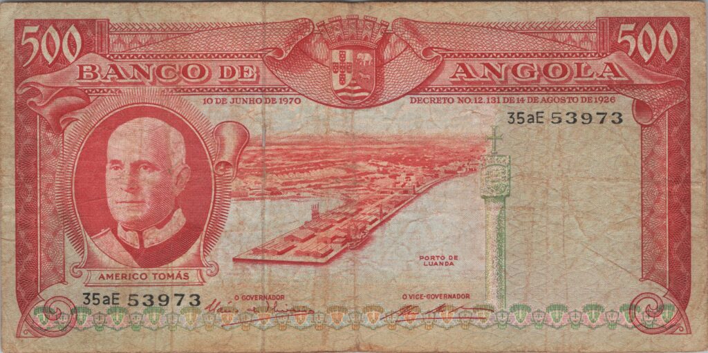 ANGOLA billet colonie portugaise de 500 Escudos 10-06-1970, Americo Tomás