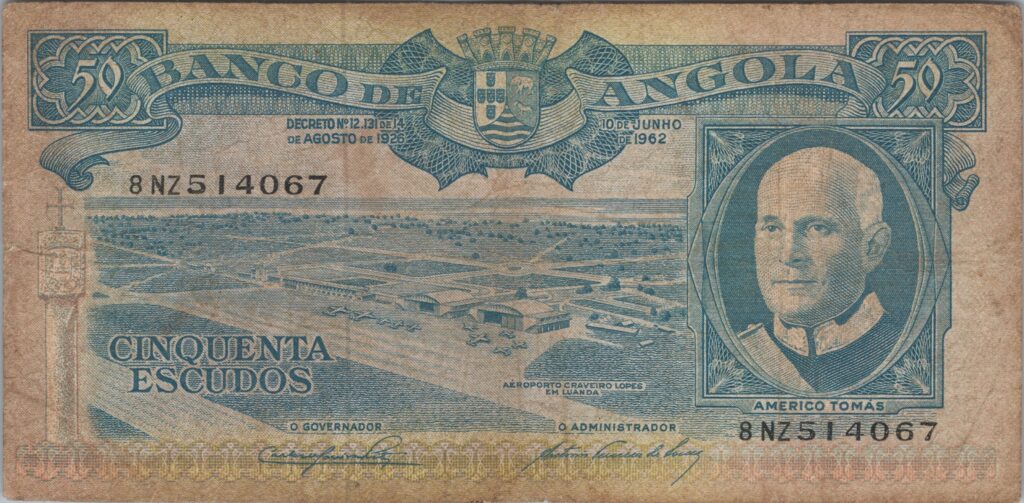 ANGOLA billet colonie portugaise de 50 Escudos 10-06-1962, Americo Tomás