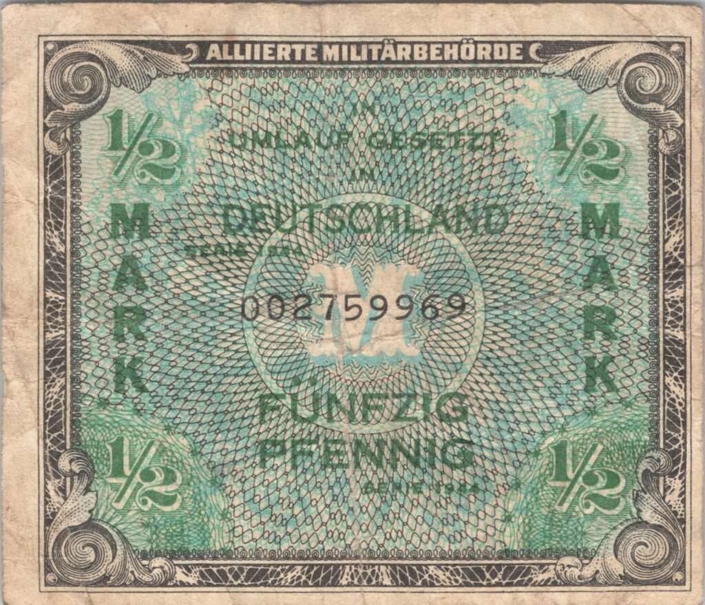 ALLEMAGNE billet occupation alliée de 1/2 Mark 1944