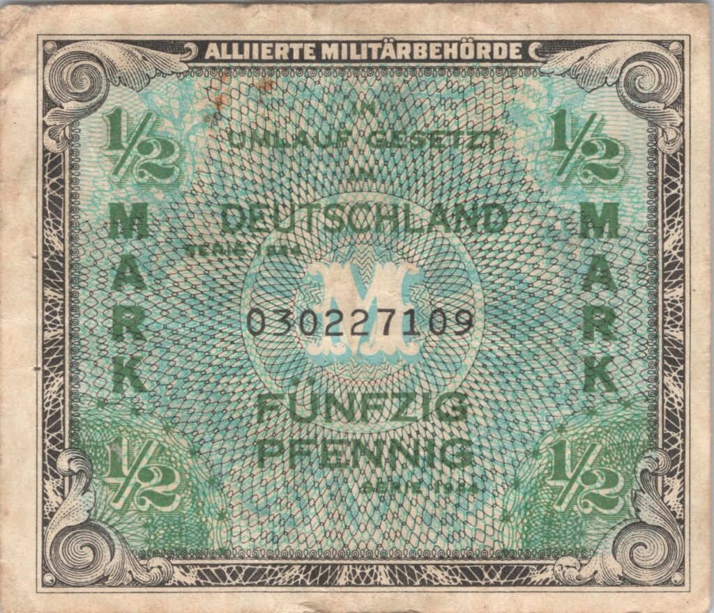 ALLEMAGNE billet occupation alliée de 1/2 Mark 1944