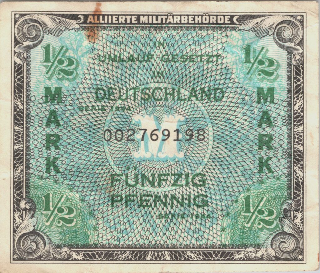 ALLEMAGNE billet occupation alliée de 1/2 Mark 1944