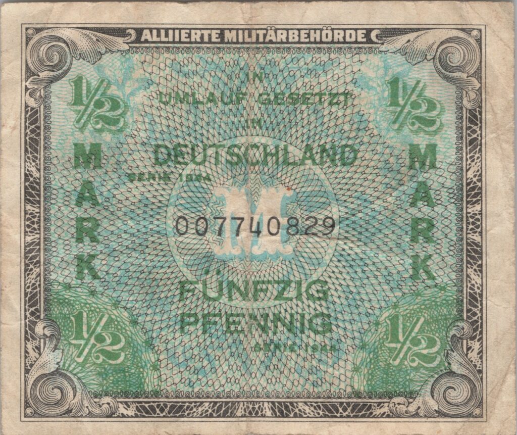 ALLEMAGNE billet occupation alliée de 1/2 Mark 1944