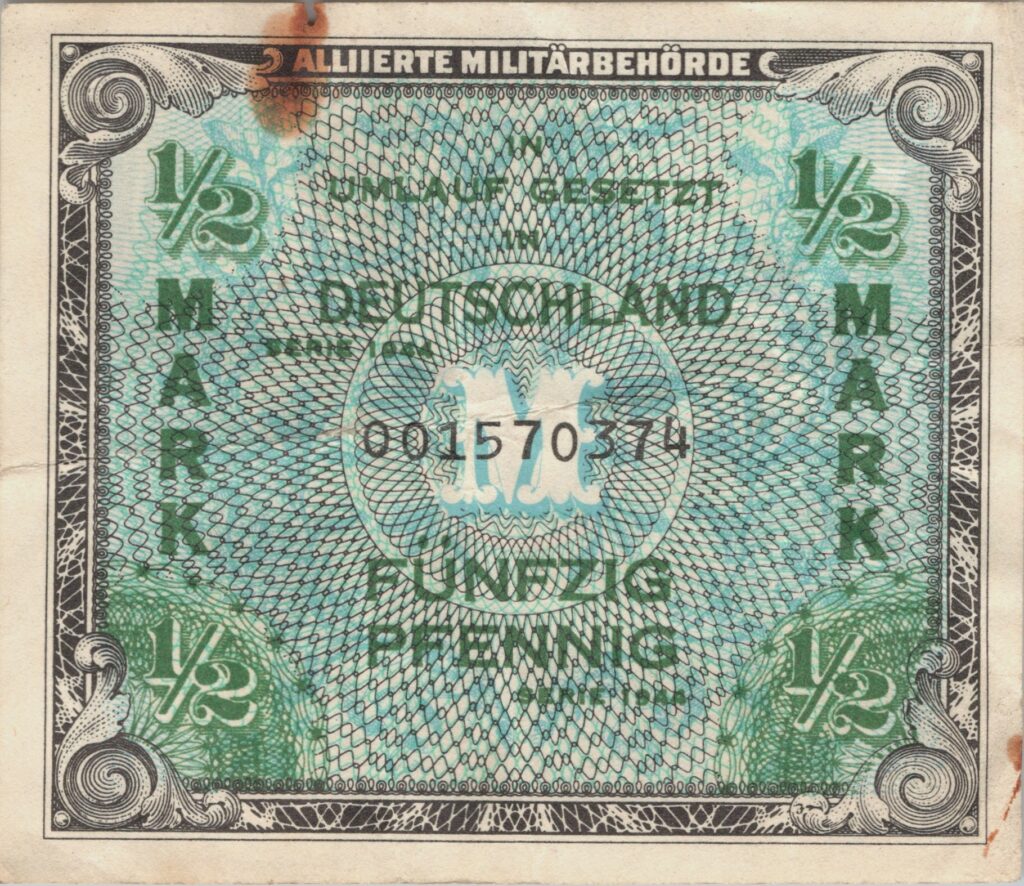 ALLEMAGNE billet occupation alliée de 1/2 Mark 1944