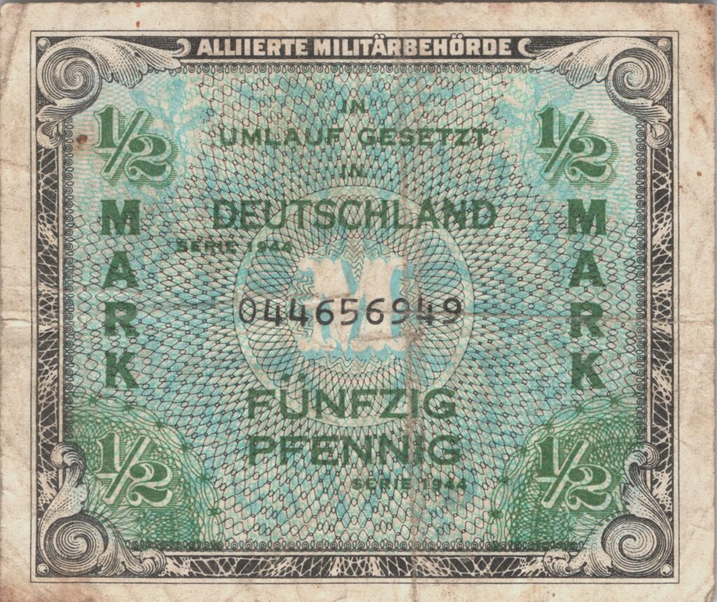 ALLEMAGNE billet occupation alliée de 1/2 Mark 1944