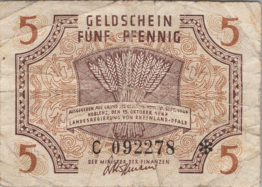 ALLEMAGNE billet de 5 pfennigs 1947 Rhénanie-Palatinat, Occupation française