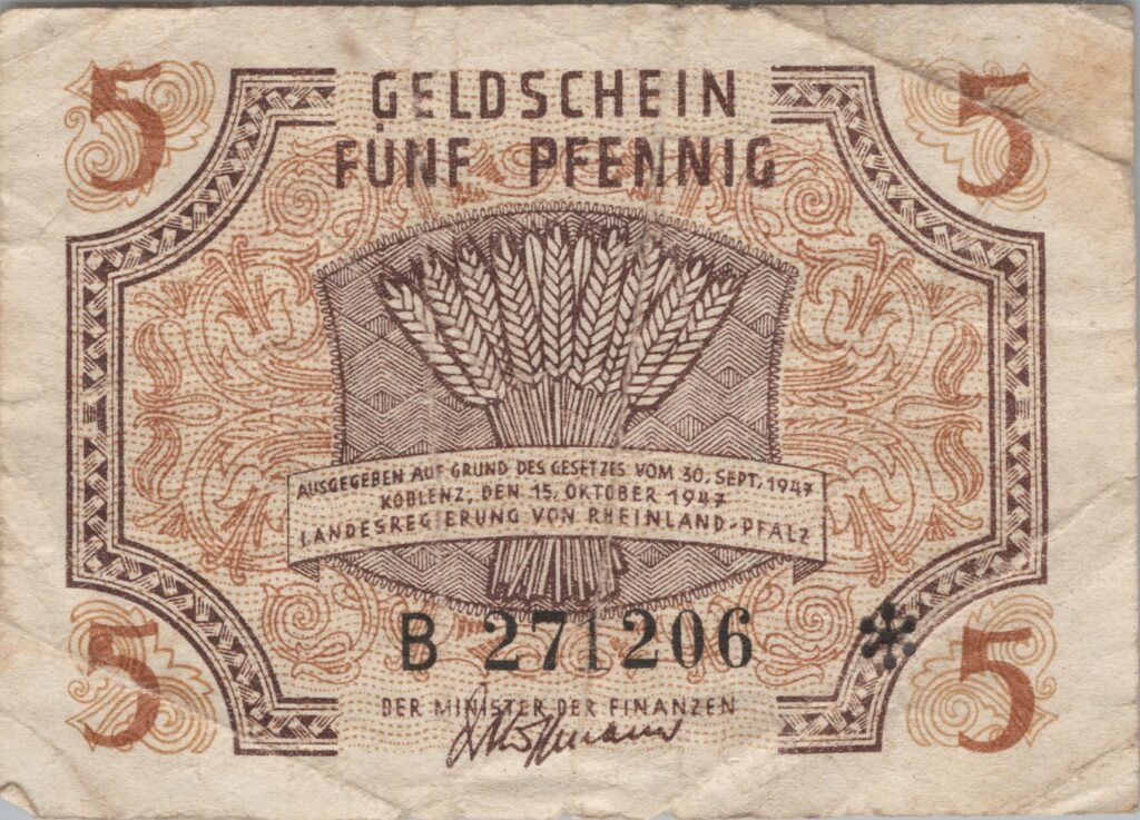 ALLEMAGNE billet de 5 pfennigs 1947 Rhénanie-Palatinat, Occupation française