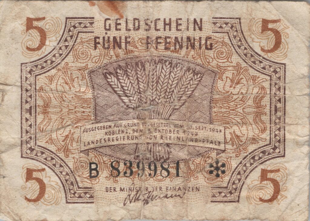 ALLEMAGNE billet de 5 pfennigs 1947 Rhénanie-Palatinat, Occupation française