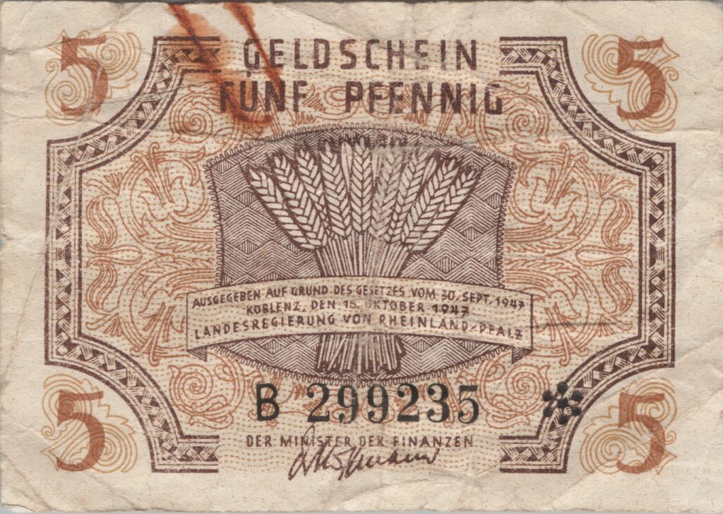 ALLEMAGNE billet de 5 pfennigs 1947 Rhénanie-Palatinat, Occupation française