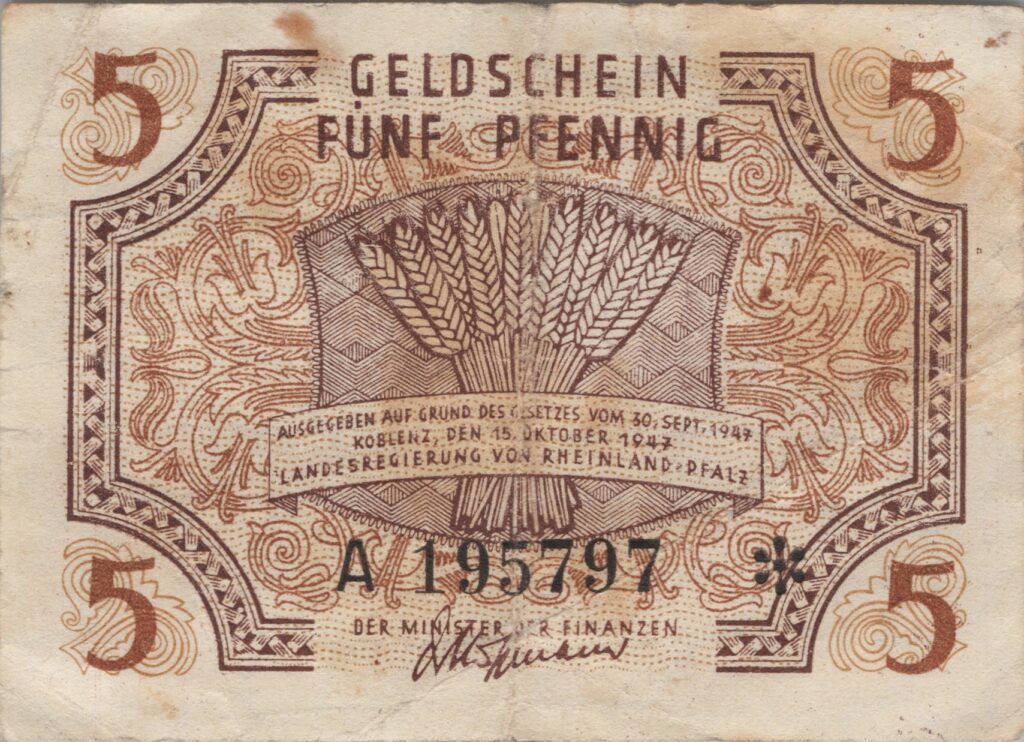 ALLEMAGNE billet de 5 pfennigs 1947 Rhénanie-Palatinat, Occupation française