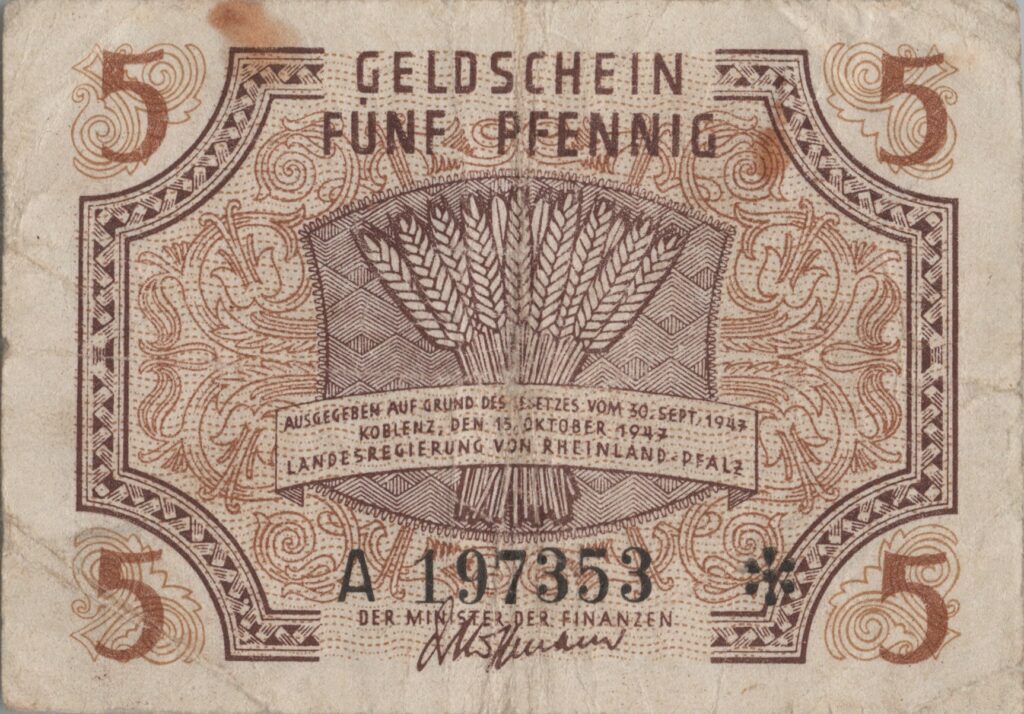 ALLEMAGNE billet de 5 pfennigs 1947 Rhénanie-Palatinat, Occupation française
