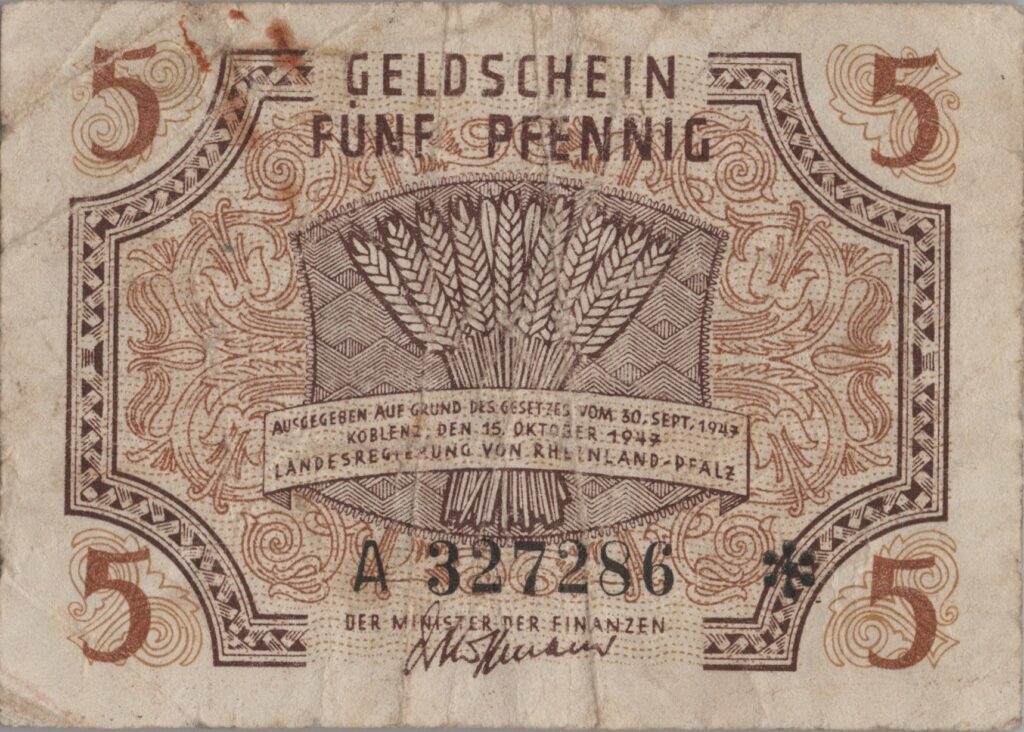 ALLEMAGNE billet de 5 pfennigs 1947 Rhénanie-Palatinat, Occupation française