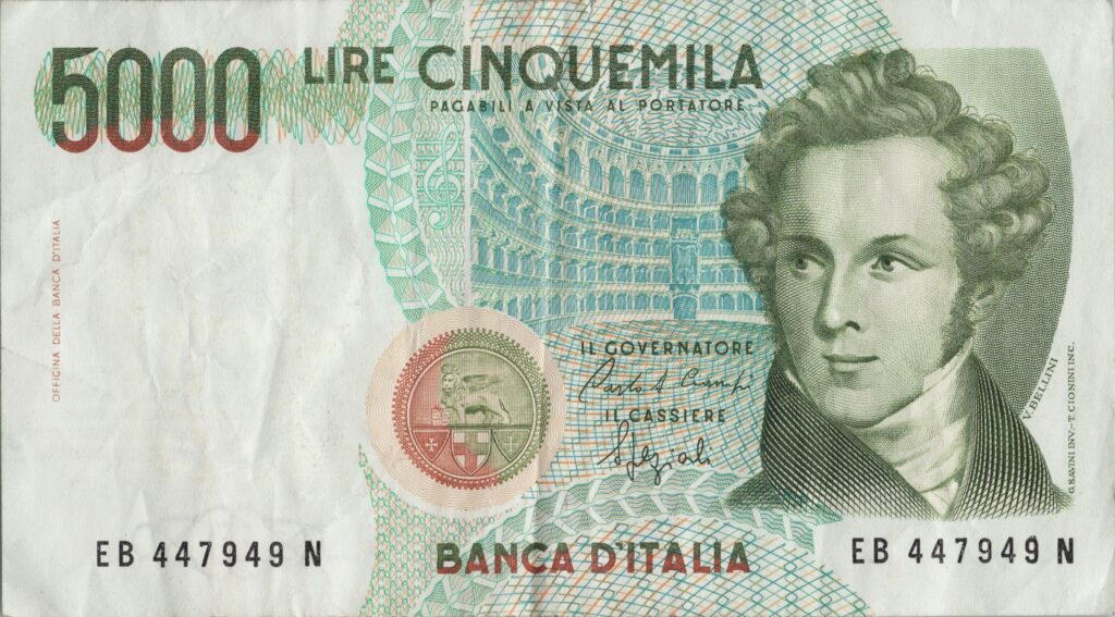 ITALIE billet de 5.000 Lire 04-01-1985, Vincenzo Bellini