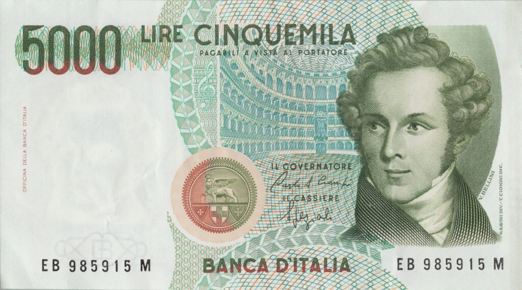 ITALIE billet de 5.000 Lire 04-01-1985, Vincenzo Bellini