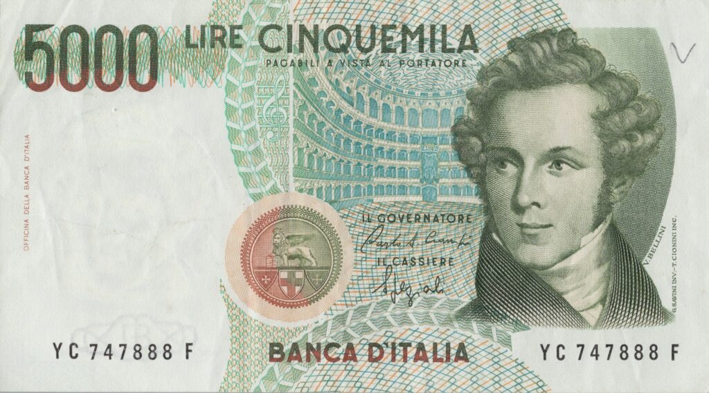 ITALIE billet de 5.000 Lire 04-01-1985, Vincenzo Bellini