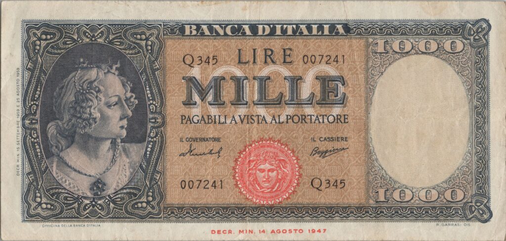 ITALIE billet de 1.000 Lire Three Graces 15-09-1959