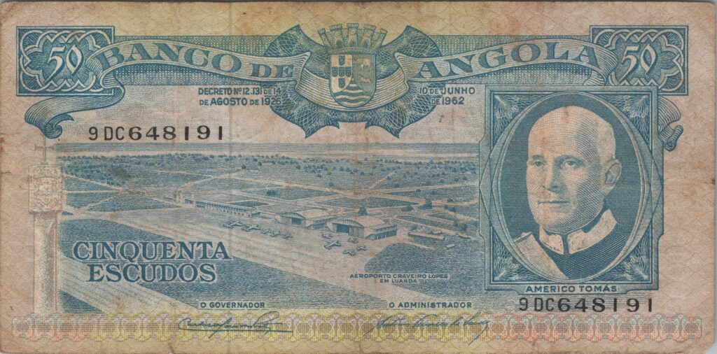 ANGOLA billet colonie portugaise de 50 Escudos 10-06-1962, Americo Tomás