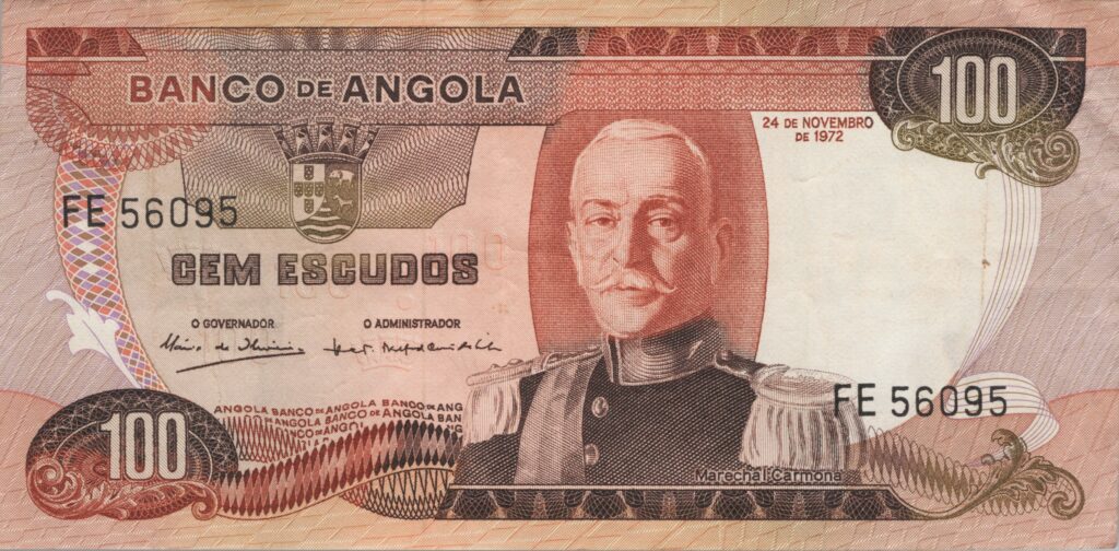 ANGOLA billet colonie portugaise de 100 Escudos 24-11-1972, Marechal Carmona