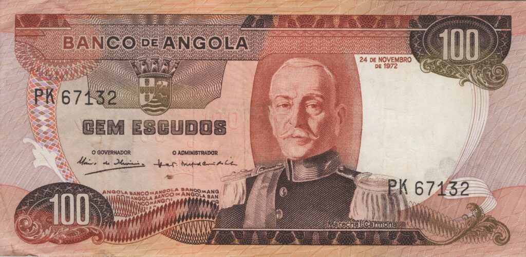 ANGOLA billet colonie portugaise de 100 Escudos 24-11-1972, Marechal Carmona