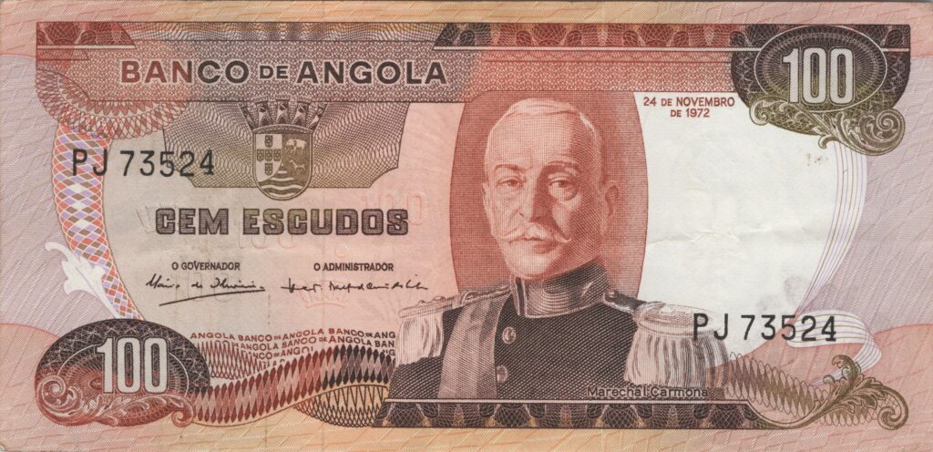 ANGOLA billet colonie portugaise de 100 Escudos 24-11-1972, Marechal Carmona