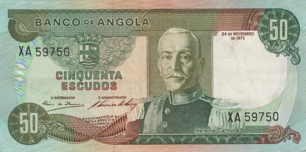 ANGOLA billet colonie portugaise de 50 Escudos 24-11-1972, Marechal Carmona