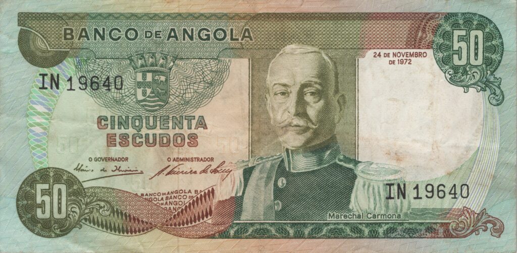 ANGOLA billet colonie portugaise de 50 Escudos 24-11-1972, Marechal Carmona