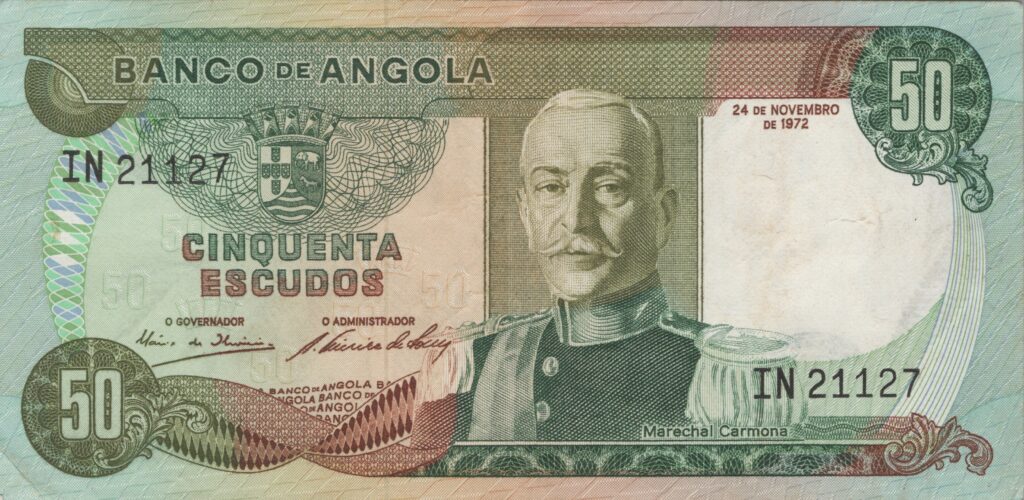 ANGOLA billet colonie portugaise de 50 Escudos 24-11-1972, Marechal Carmona