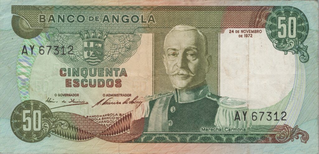 ANGOLA billet colonie portugaise de 50 Escudos 24-11-1972, Marechal Carmona