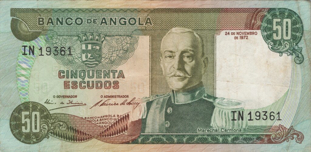 ANGOLA billet colonie portugaise de 50 Escudos 24-11-1972, Marechal Carmona