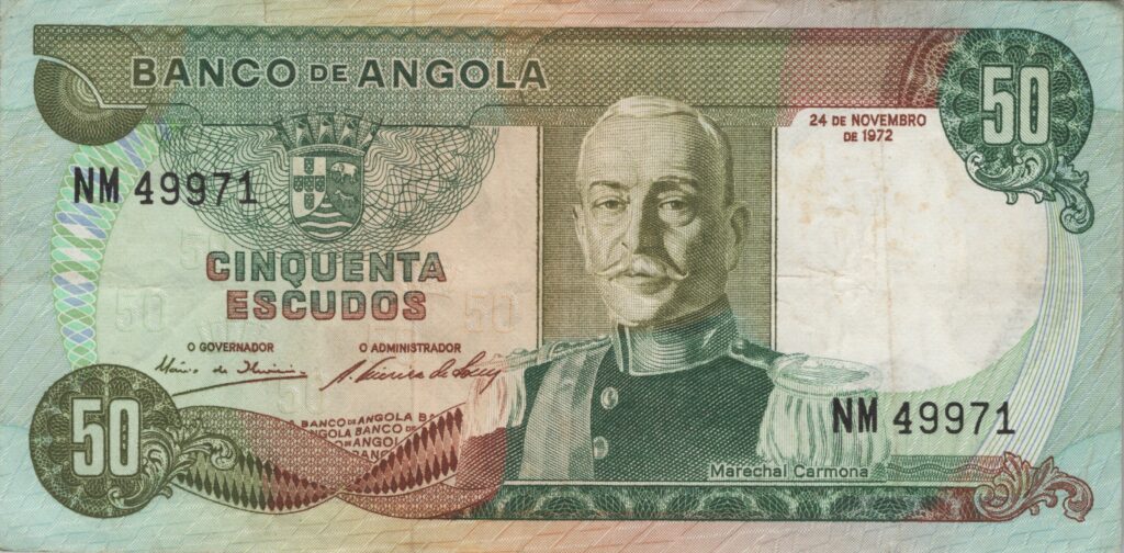 ANGOLA billet colonie portugaise de 50 Escudos 24-11-1972, Marechal Carmona