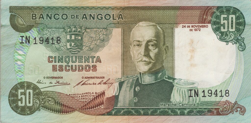 ANGOLA billet colonie portugaise de 50 Escudos 24-11-1972, Marechal Carmona