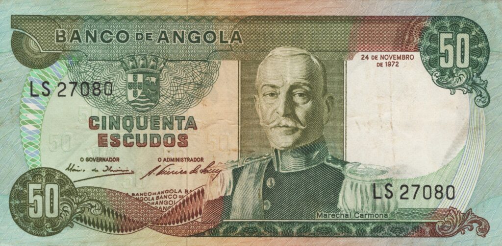 ANGOLA billet colonie portugaise de 50 Escudos 24-11-1972, Marechal Carmona