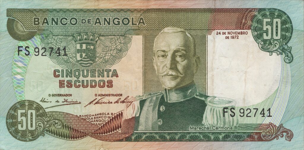 ANGOLA billet colonie portugaise de 50 Escudos 24-11-1972, Marechal Carmona