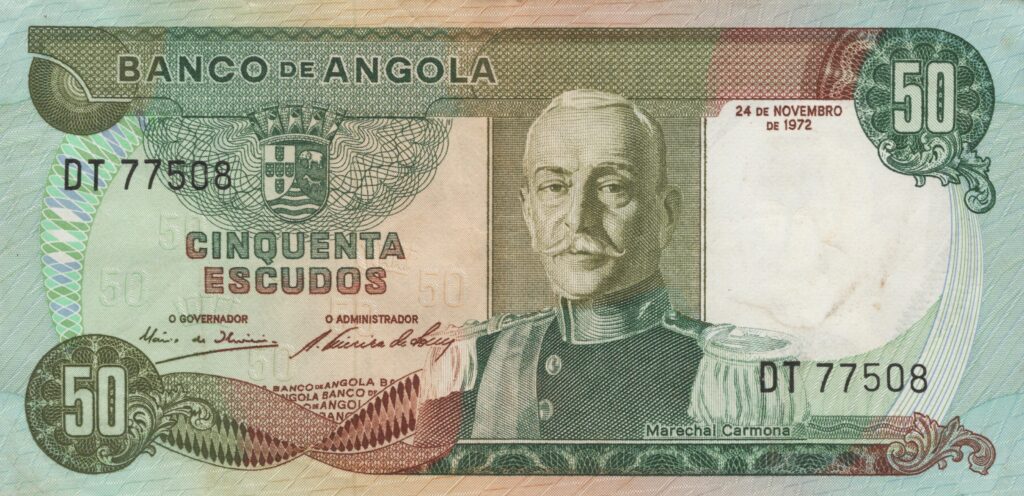 ANGOLA billet colonie portugaise de 50 Escudos 24-11-1972, Marechal Carmona