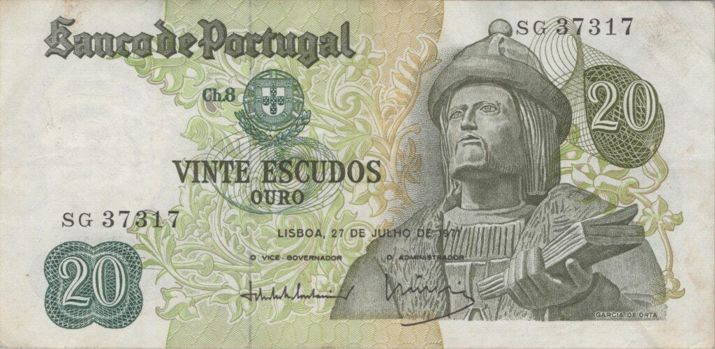 PORTUGAL billet de 20 Escudos 27-07-1971, Garcia de Orta - Pick-173(10)