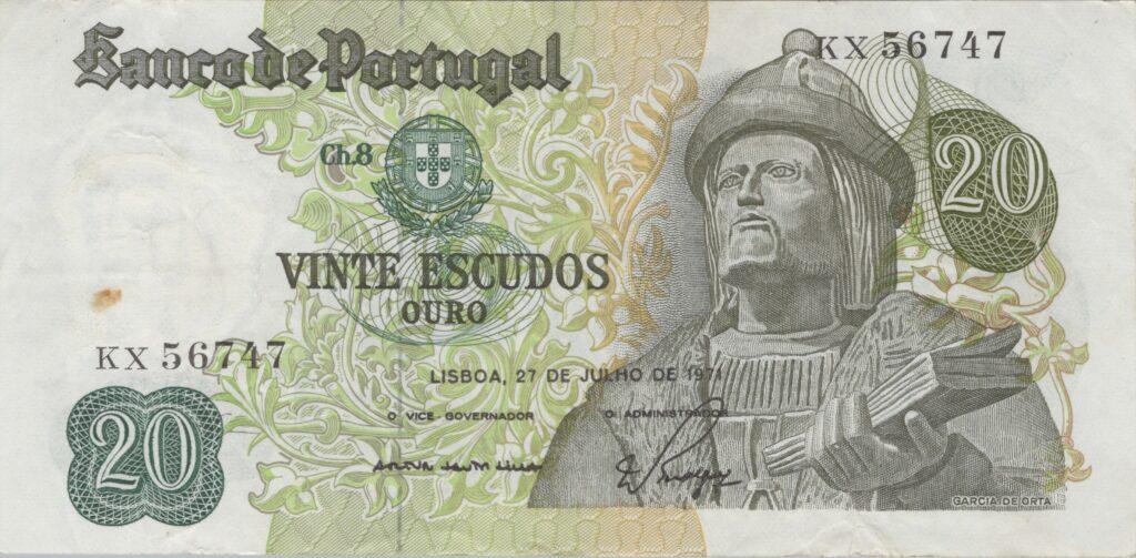 PORTUGAL billet de 20 Escudos 27-07-1971, Garcia de Orta - Pick-173(11)