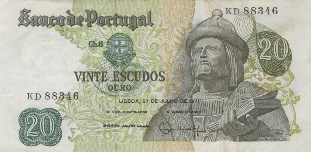 PORTUGAL billet de 20 Escudos 27-07-1971, Garcia de Orta - Pick-173(12)