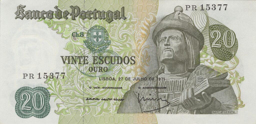 PORTUGAL billet de 20 Escudos 27-07-1971, Garcia de Orta - Pick-173(15)