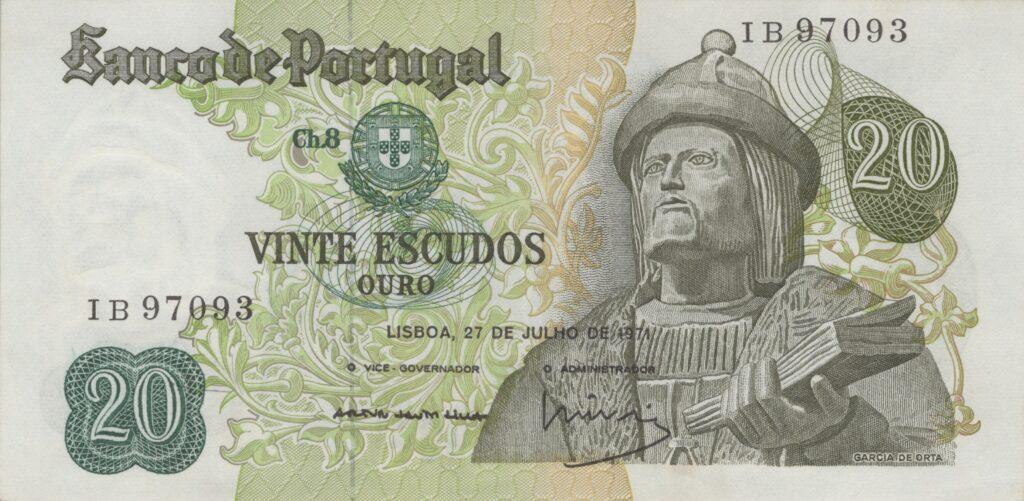 PORTUGAL billet de 20 Escudos 27-07-1971, Garcia de Orta - Pick-173(15)