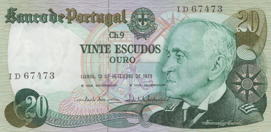 PORTUGAL billet de 20 Escudos 13-09-1978, Amiral Gago Coutinho - Pick-176a(1)